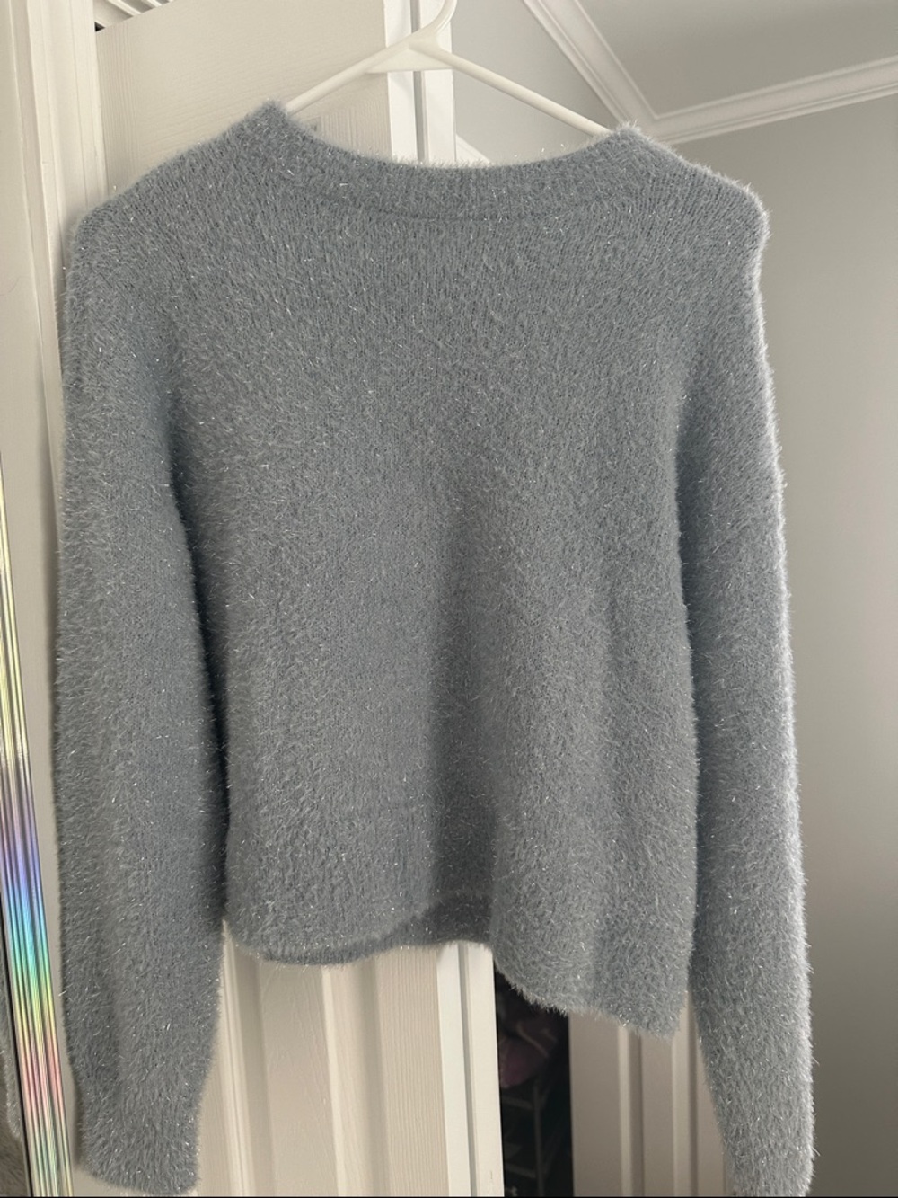 GAP Fuzzy Crewneck Sweater in Light Gray